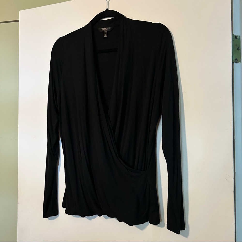 Banana Republic Black Draped Surplice Long-Sleeve Top